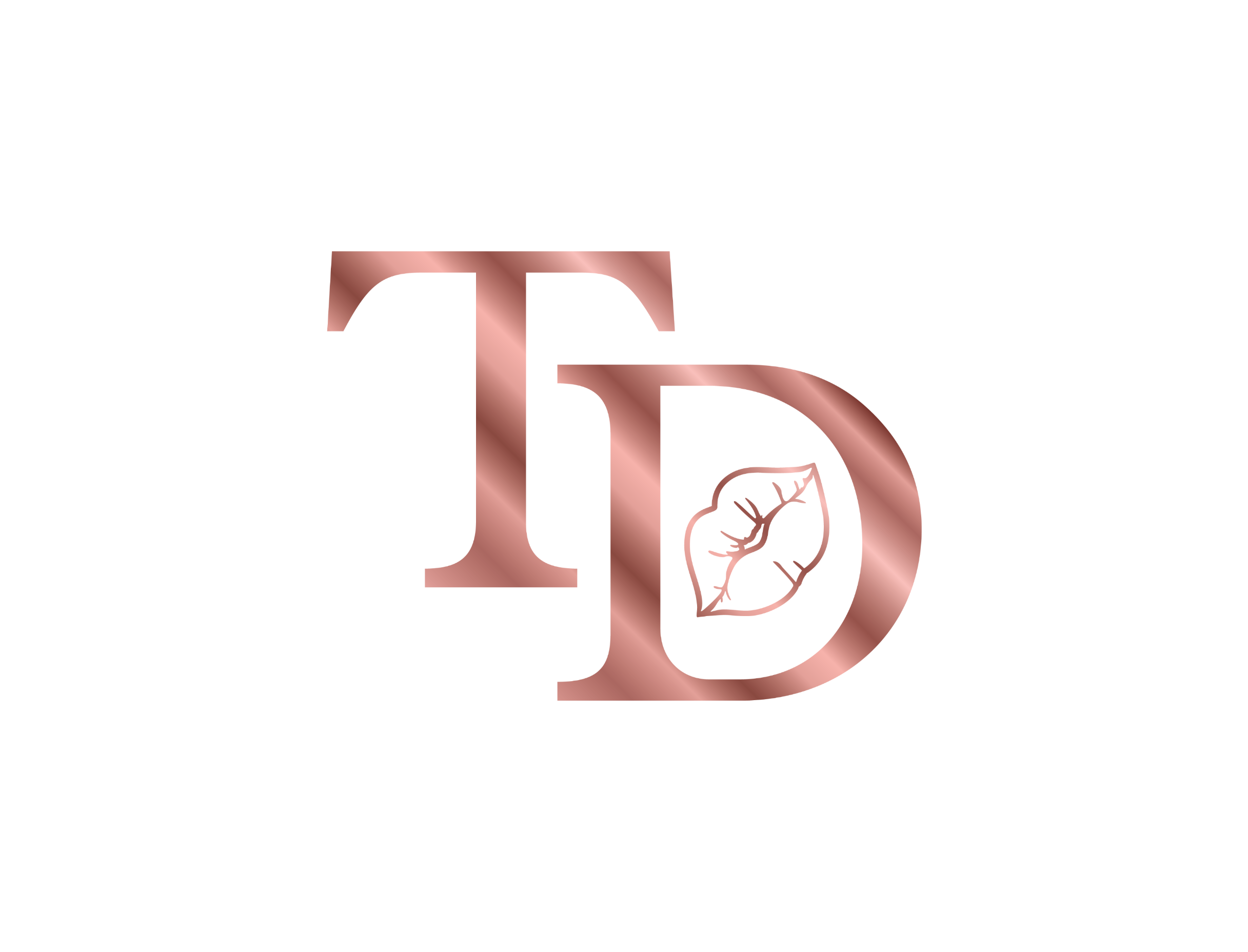 Rose gold logo with a leaf design on a white background
